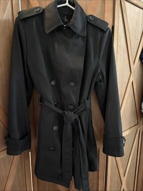CALVIN KLEIN Black Belted Double Breasted Trench Coat SIZE LARGE
